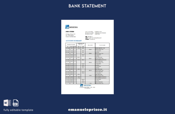 Modello Excel di estratto conto bancario Sogexia lussemburghese in stile verific